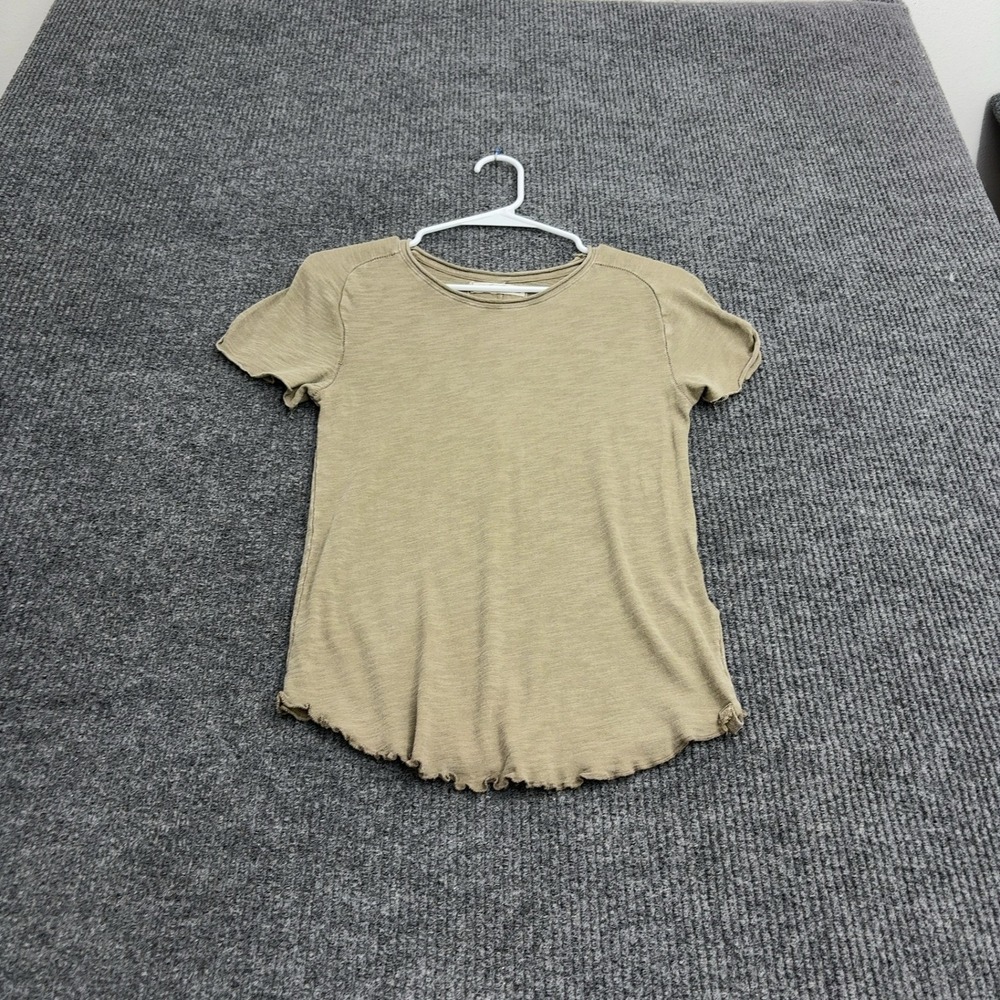 We The Free T Shirt Women Medium Tan Cotton Raw Hem Slub Knit Boho Casual